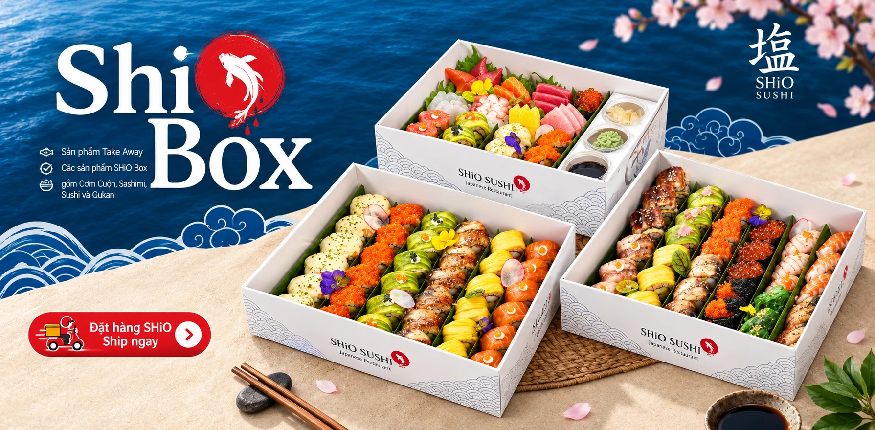 Shio Box — cơm cuộn, sashimi, sushi và gunkan mang về